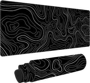 Großes Gaming Mauspad, Mauspad XXL, Topografische Karte Schreibtischmatte, mit Anti-Rutsch-Basis, 80x30 cm, Schwarz