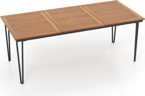 KOMFOTTEU Gartentisch mit Schirmloch, Esstisch aus Akazienholz, Holztisch für 8 Personen, Terrassentisch 200 x 90 x 75 cm, für Outdoor, Garten, Patio