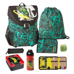 Lego Schulranzen-Set Easy GREEN Ninjago Schultasche 7tlg. mit Federmappe Brotdose und Trinkflasche