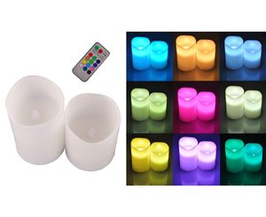 2er-Set LED Wachskerzen mit Farbwechsel + Fernbedienung Stumpenkerze Tischdeko
