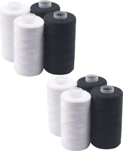 [0,02 EUR/10 m] 8 teiliges Nähgarn Set | Nähset Universal | Polyester Nähmaschinengarn | 8 Spulen a. 500m | Allesnäher Garnset  4 x Schwarz + 4 x Weiß | Nähfaden Set - 4000m