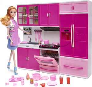 Ikonka, Puppenmöbel - Küche, 3-Segment-Kühlschrank, Geräusche, LED + Puppe
