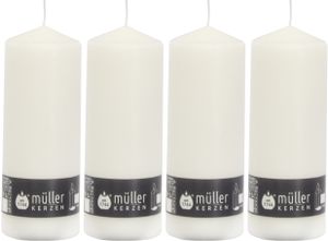 4er Set Müller Stumpenkerzen, selbstlöschend, 20 x 8 cm, weiß