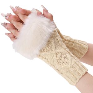 Kunstfell-Handgelenkmanschetten šC fingerlose Armstulpen fš¹r Damen, dehnbare Winterhandschuhe, Acryl-Handschuhe, lange Handschuhe