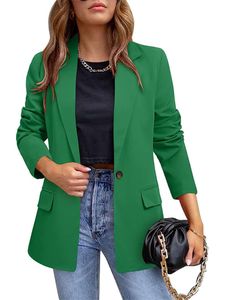 Damen Blazer Knöpfen Herbst Mantel Langarmshirt Bluses Top Leicht Jacke Outwear Cardigan Grün,Größe 2XL