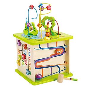 Hape Motorikwürfel Kleine Tierchen aus Holz Multifunktions-Spielwürfel | Lernspielzeug aus Holz für Kleinkinder, fünfseitiger Aktivitätswürfel mit Tierfreunden, Formen, Labyrinthen, Holzkugeln, Sortiervorrichtungen nach Form und mehr