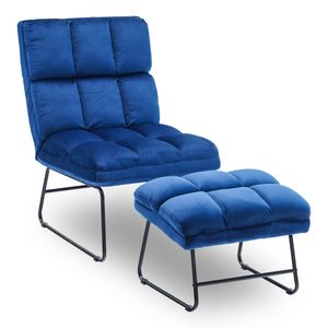 MCombo Relaxsessel Fernsehensessel Loungesessel Sessel-Hocker-Set Samt-Stoffbezug 0014 Blau