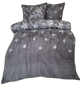 3-tlg Thermofleece Bettwäsche 240x220 cm Winter Flauschig Sterne Grau mit Reißverschluss