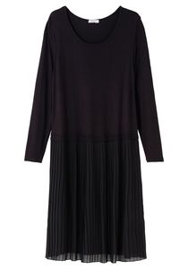 sheego Damen Große Größen Strickkleid mit Plisseerock aus Chiffon Strickkleid Citywear feminin Rundhals-Ausschnitt - unifarben