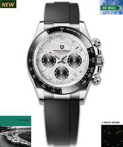 Pagani Design Herren Quarzuhr Einfache Chronographencode Uhr wasserdichte Keramik Uhrenring Edelstahl Uhrenkette (Rolex Homage)
