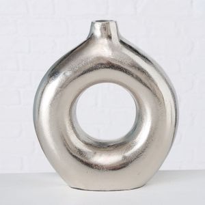 Boltze Ronella, Vase mit runder Form, Aluminium, Nickel, Silber, Glänzend, Tisch, Indoor