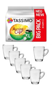 Tassimo Kapseln Morning Café Filter XL + Gläserset coffee 6 Stück cc 310