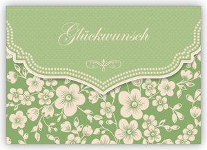 Traumhafte Vintage Glückwunschkarte mit Retro Kirschblüten Muster zur Hochzeit, Taufe, Geburt, Examen etc: Glückwunsch