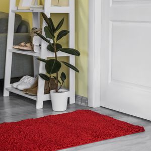 Shaggy Läufer nach Maß Einfarbig - Hochflor Langflor Flauschig Teppichläufer für Flur Schlafzimmer Küche - Teppich set Läuferset in Versch. Größen und Farben Rot 60 x 350 cm