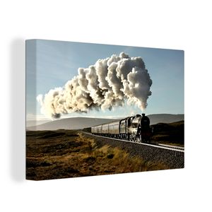 OneMillionCanvasses® - Maľba na plátne - Obraz na plátne Nástenná maľba na plátne - Parný vlak cez most so zelenou krajinou - 60x40cm - Fotografia na