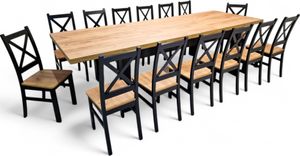 Esszimmer Essgruppe: 12 Stühle Sofia mit ausziehbarem Esstisch Leonardo 100x200 auf 300 cm – Massivholz Buche, Schwarz & Eiche
