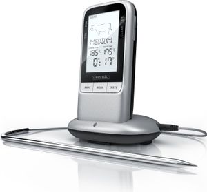 Arendo Grillthermometer digital Funk Kabellos - Fleischthermometer mit Edelstahlsonde - Kerntemperatur - Alarm – BBQ Steak Grill Meat Fleisch -Countdown / Countup – bis 250°C