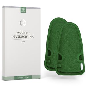 LoWell® 2 Stück Peelinghandschuh - Hamam Peeling Handschuh für Körper und Gesicht - Bonus Peeling Guide und 2 Saugnäpfe - Grün