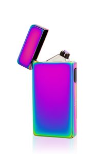 TESLA Lighter T13 Lichtbogen Feuerzeug, Plasma Double-Arc, elektronisch wiederaufladbar, aufladbar mit Strom per USB, ohne Gas und Benzin, mit Ladekabel, Regenbogen