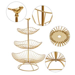 Servierplatte 3 Etageren Servierständer Obstteller Metall Bonbon Platte Gold Snack Teller Schale Obstkorb für Dessert Tischdeko