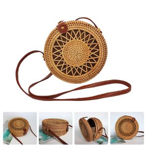 Rund Rattan Tasche Kreis Korbbeutel Strohbeutel Handgefertigte Weben Korb Handgewebte Tasche Sommer-Strandtasche Schultertasche Umhängetasche