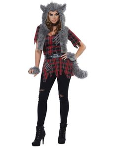 Werwolf-Kostüm für Damen Halloween-Kostüm rot-grau