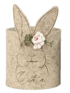 Niedliches Osterkörbchen beige mit Hasenkopf und Blumen – Perfekt für Ostergeschenke