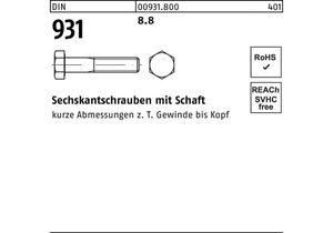 Sechskantschraube DIN 931 m.Schaft M 16 x 130 8.8