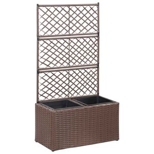 Hochbeet mit Rankgitter und bis zu 3 Pflanztöpfen Poly Rattan wetterfest, Farbe:braun, Maße:58×30×107 cm