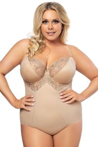 Gorsenia K356 Gala Body Dame Maxi Shapewear Stickerei Soft-Cups regulierbar EU, Beige, 90G