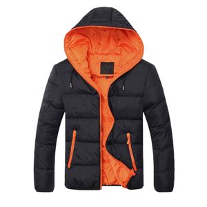 Männer Winter Baumwolljacke Mit Kapuze Puffermantel Warm Outwear Mantel Reißverschlusstaschen,Farbe: Orange,Größe:3XL