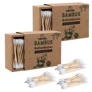 MAVURA Bambus Wattestäbchen Ohrenreiniger Baumwolle Ohrstäbchen [400 Stück]