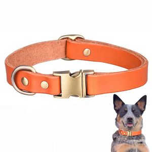 Hundehalsband Leder Haustier Welpen Verstellbar Halsband für Kleine Große Hund, M(31-50cm), Orange