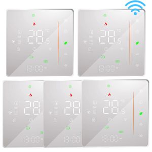 5X WiFi Intelligent Raumthermostat Thermostat, WiFi elektrische Fussbodenheizung APP Control Voice Heizung Kompatibel mit Alexa/Google für zu Hause 16A - weiß