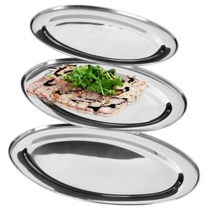 Excellent Houseware Servierplatte Servierteller Kellnertablett Serviertablett oval silbern aus Edelstahl 3 St.