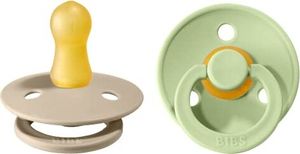 BIBS Cherry Kirschform Schnuller Beruhigungssauger Rund Form Latex 2er Pack (Sand/Pistachio 0-6 M)