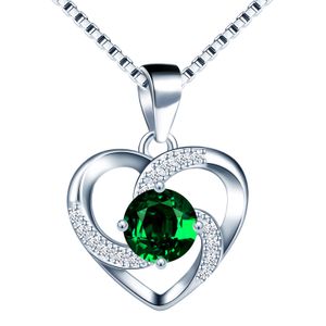 Beforya Paris - Kette Smaragd Herz Damen Halskette 925 Sterling Silber - Anhänger ''Liebe ist das Glück'' Schmuck Zirkonia 45CM Kettenlänge Damen Geschenk