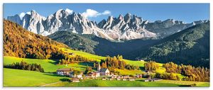ARTland Glasbild Alpen Berge Santa Maddalena Größe: 125x50 cm