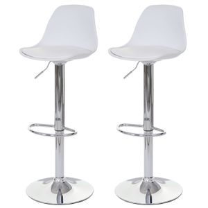 2x Barová stolička HWC-B14, barová stolička, otočná stolička, Imitácia kože ~ biela