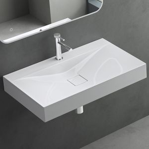 Mai & Mai Waschbecken Hänge-Waschtisch Aufsatz-Waschschale Mineralguss Weiß Rechteckig 1 Armaturenloch Breite: 80cm Col810