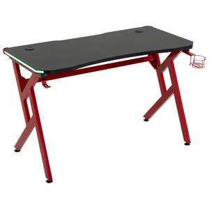 HOMCOM Gaming Tisch RGB-Lichter Schreibtisch R-förmiger 4 verstellbare Fußstützen Computertisch Arbeitstisch Spanplatte Metall Schwarz+Rot 120 x 60 x 74,5 cm