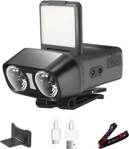 Senzorová čelovka LED, IPX4, plynulé stmívání, 5 režimů, plné světlo, červené rozptýlené světlo, červený záblesk, rozptýlené světlo, koncentrované světlo - černá barva