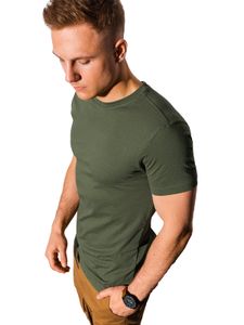 Ombre Herren T-shirt Top Kurzarm Shirt Rundausschnitt Einfarbig Casual Basic für Männer 100 % Baumwolle 7 Farben S-XXL S1370 Olive XL