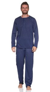 Herren Pyjama Set Shirt & Hose Schlaf-Anzug Nachthemd,  Dunkelblau/L/50