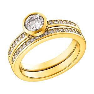 JOOP! Damen 925 Sterling Silber Ring mit Zirkonia in goldfarben - 20308, Ringgröße (Durchmesser):52 (16.6 mm Ø)