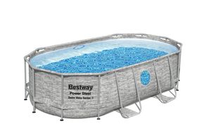 Bestway®  Power Steel™ Swim Vista Series™ Aufstellpool Komplett-Set  mit Filterpumpe 427 x 250 x 100 cm, Steinwand-Optik (Cremegrau), oval