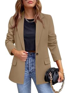 Damen Blazer Knöpfen Herbst Mantel Langarmshirt Bluses Top Leicht Jacke Outwear Cardigan Braun,Größe 2XL