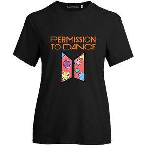 Kpop BTS T-Shirt Damen Mädchen T-Shirt "Permission To Dance" Schwarz Oberteil Basic-T-Shirt, Größe: 2XL