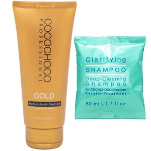COCOCHOCO Professional Gold Keratin Starter Kit - Gold Keratin Hair Treatment (100 ml) und Clarifying Shampoo (50 ml), Keratin Kur für Haarglättung