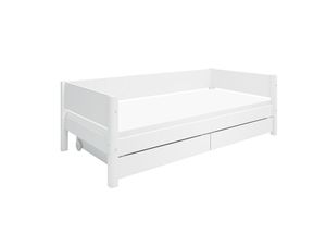 White Einzelbett mit 2 Bettschubladen 90x200 cm Weiß, Matratze:ohne